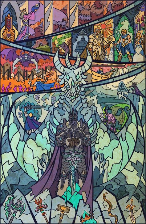 LOTR & World Of Warcraft Stained Glass Arthas Menethil, Lich King, Warcraft Art, Heroic Fantasy, Heroes Of The Storm, Geek Art, Wow Art, 판타지 아트, Stained Glass Window