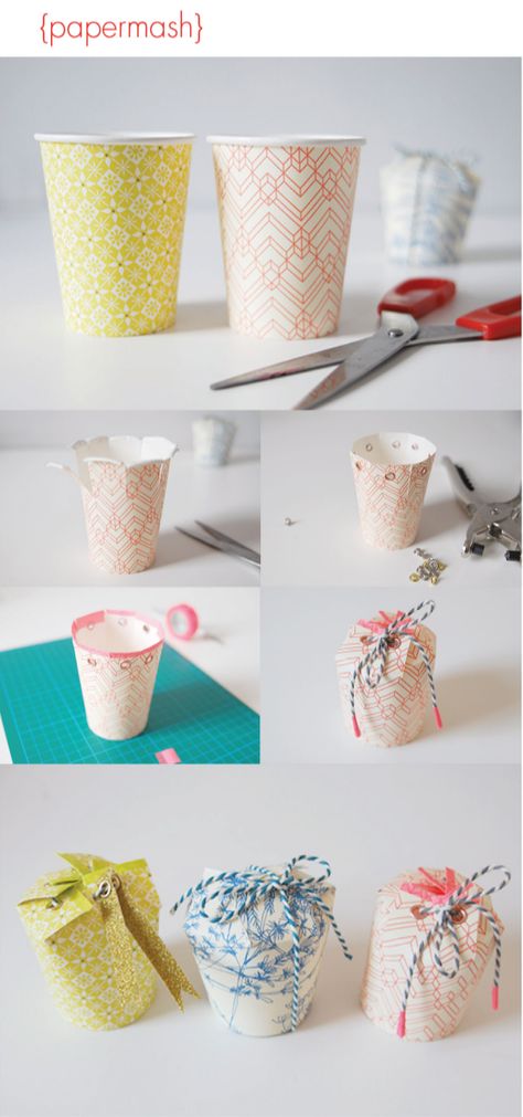 Disposable Eco-Friendly Coffee Cup Craft Ideas Coffee Cup Crafts, Paper Cup Crafts, Cup Crafts, Diy Gift Wrapping, Diy Gift Box, Paper Cups, Cup Gifts, Diy Box, Paper Cup