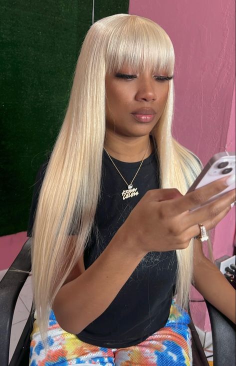 Blonde Frontal With Bangs, 613 Wig With Bangs, Blonde Bang Wig Black Women, Side Part 613 Bob, Blonde Straight Hair Black Women, Blond Wig With Bangs, Blonde Wigs With Bangs, Blonde Wig With Bangs Black Women, Blonde Wig Bangs