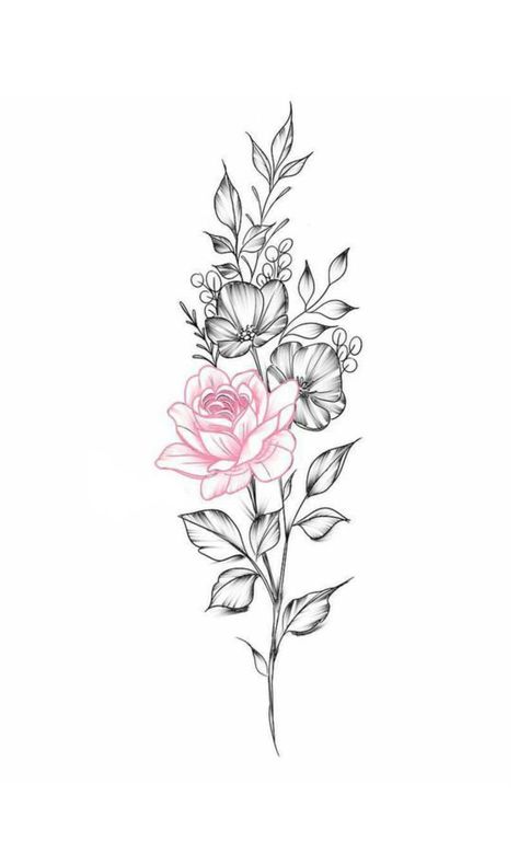 Sagittarius Floral Tattoo, Linework Bouquet Tattoo, Rose Bouquet Tattoo Design, Sagittarius Tattoo Flower, Flower And Stem Tattoo, Roses Bouquet Tattoo, Colour Floral Tattoo, Tattoos Flower Bouquet, Sagittarius Flower Tattoo