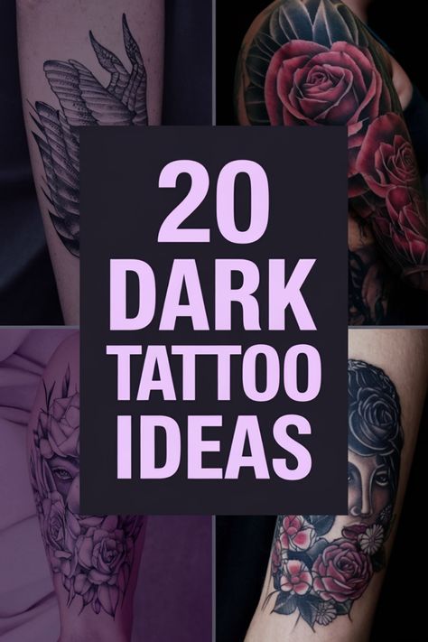 20 dark-themed tattoo ideas featuring designs of roses, a woman's face, and abstract figures. Dark Sun Tattoo Designs, Black Out Stomach Tattoo, Dark Witch Tattoo Ideas, Dark Tattoo Ideas Female, Horror Tattoo Women, Unique Dark Tattoos For Women, Tattoo Ideas Female Horror, 3 In Tattoo Ideas, Witchy Cover Up Tattoos