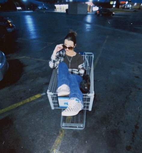 Cart Pic Aesthetic, In Shopping Cart Pose, Walmart Aesthetic Pictures, Shopping Cart Photography, Person In Shopping Cart, Shopping Cart Poses, Shoplifting Aesthetic, Shopping Cart Pictures, Shopping Spree Aesthetic