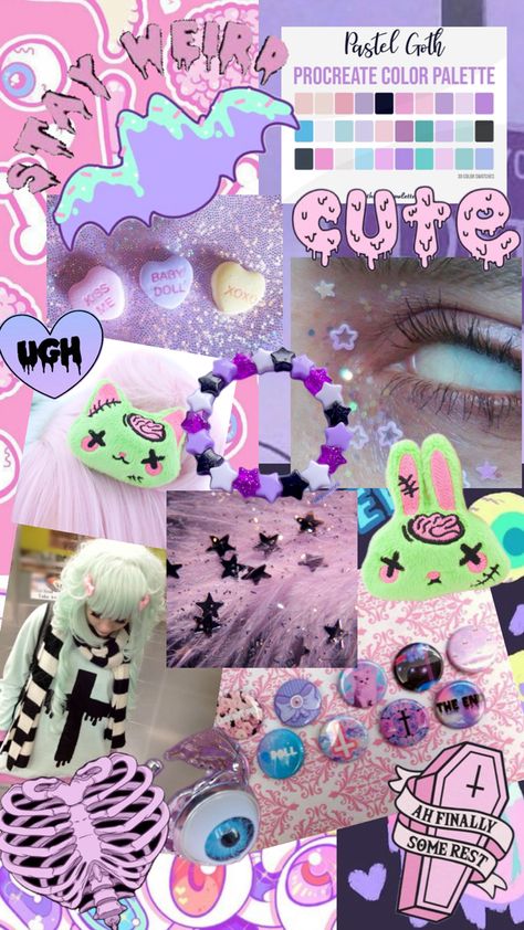 Decora Harajuku, Alien Girl, Playlist Covers, Creepy Cute, Pastel Goth, Pastel Rainbow, Color Swatches, Design Inspo, Mood Boards