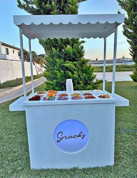 Charcuterie Cart Events, Snack Bar Cart Ideas, Snack Cart Party, Candy Station Ideas, Popcorn Buffet, Party Rental Ideas, Mobile Bar Cart, Portable Dessert, Snack Cart