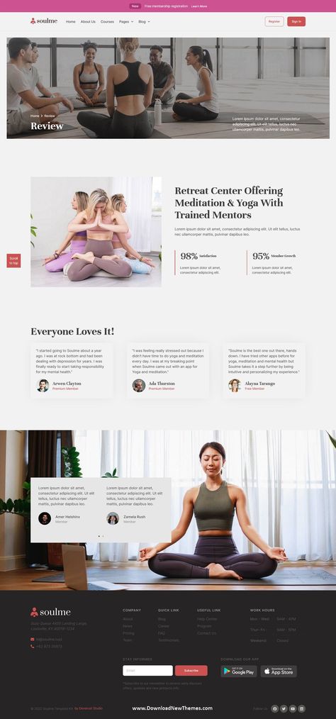 Soulme Yoga Meditation & Wellness Mindfulness Elementor Template Kit is a clean, elegant and modern design responsive premium elementor template kit for yoga, meditation, wellness, fitness, sports club and healthcare centers professional website. It has beautiful homepage layouts, 15+ pre-designed pages and sections can be imported into your website on WordPress in just a few clicks using the free page builder Elementor to download now & live preview click on image 👆 Meditation Website, Yoga Website, Yoga Center, Sports Club, Design Guidelines, Responsive Website Template, Homepage Layout, Professional Website, Wellness Fitness