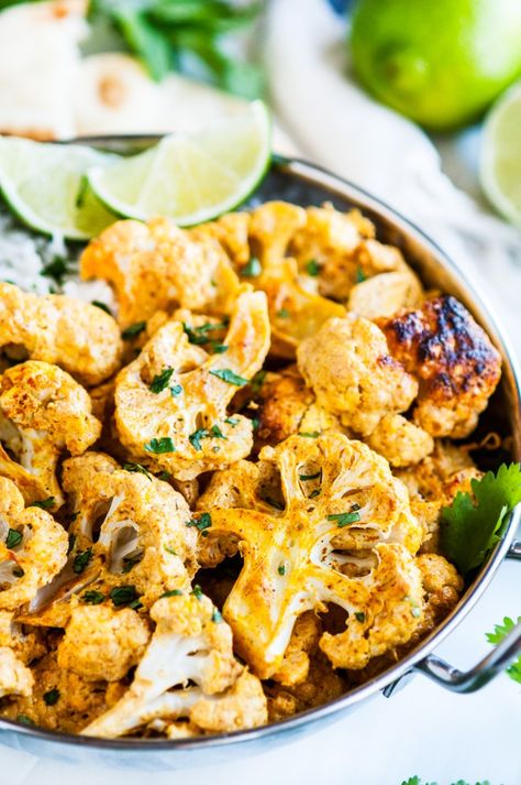 20 Minute Curried Tandoori Cauliflower | aberdeenskitchen.com Caribbean Curry, Tandoori Cauliflower, Side Vegetables, Veggie Rice Bowl, Snacks To Go, Veggie Rice, Curried Cauliflower, Cauliflower Curry, Curry Dishes