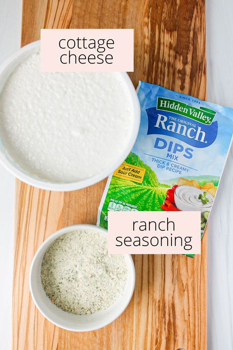 2-Ingredient Cottage Cheese Ranch Dip (High Protein) - The Balanced Nutritionist Cottage Cheese Ranch Dip, Cottage Cheese Ranch Dressing, Cheese Ranch Dip, Balanced Nutritionist, Cottage Cheese Ranch, Cottage Cheese Dip Recipes, Cottage Cheese Recipes Healthy, Cheese Ideas, Cottage Cheese Dips