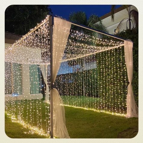 Diy Light Tunnel, Abba Wedding, Fairy Light Tunnel, Decorate Backyard, Wedding Walkway, Light Setup, Party Entrance, Wedding Entrance Decor, Wedding Decorations On A Budget