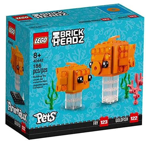 PRICES MAY VARY. Collectible construction set featuring fun LEGO BrickHeadz models of your favorite pets! A great gift for LEGO fans, BrickHeadz collectors and pet lovers aged 8 and up. Collectible construction set featuring fun LEGO BrickHeadz models of a goldfish and fry together in a water environment. Makes a great gift for LEGO fans, BrickHeadz collectors and pet lovers aged 8 and up. Standing over 3.5 in. (10 cm) high, this 186-piece model features coral and plants, plus 2 stickers – 1 wit Lego Brick Headz, Lego Fish, Lego Easter, Pet Goldfish, Lego Brickheadz, Lego Creative, Lego Minecraft, Buy Lego, Lego Movie