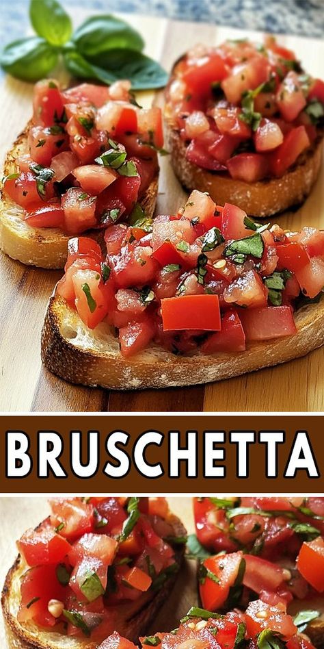 Looking for a delicious, last-minute appetizer to impress your guests? This homemade Bruschetta recipe is your go-to option! Fresh tomatoes, garlic, basil, and a drizzle of olive oil on crispy toasted bread make for the perfect bite-sized treat. Whether it’s for a party, gathering, or just a quick snack, this easy-to-make appetizer is guaranteed to be a crowd-pleaser. 👉 Pin now to save this recipe for your next event! #Bruschetta #QuickAppetizers #EasyRecipes #PartyFood #TomatoRecipe Bruschetta Recipe Easy, Brushetta Appetizers, Bruchetta Appetizers, Tomato Basil Bruschetta, Bruschetta Bread, Bruschetta Bites, Tomato Bruschetta Recipe, Easy Bruschetta Recipe, Homemade Bruschetta