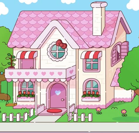 Kitty House, Hello Kitty Photos, Images Hello Kitty, Kuromi Sanrio, Hello Kitty House, House Cartoon, Hello Kitty Images, Cartoon House, Hello Kitty Cartoon