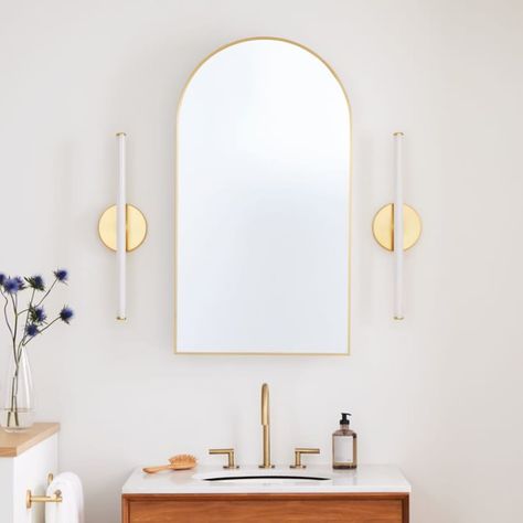 Whether you mount this on your wall or within a cutout space, your bathroom will become incredibly organized thanks to the three adjustable shelves hidden behind the mirror. Bathroom Furniture, West Elm, Framed Medicine Cabinet, Mid Century Bathroom, Medicine Cabinet Mirror, Bathroom Renos, Bathroom Hardware, Key Details, Bathroom Renovation