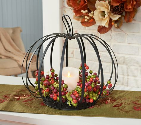 Indoor/Outdoor Metal Wire Pumpkin by Valerie Vintage Bird Cage Decor, Wire Pumpkin, Cage Decor, Fall Pumpkin Crafts, Porch Pumpkins, Valerie Parr Hill, Harvest Decor, Metal Pumpkins, Cross Wreath