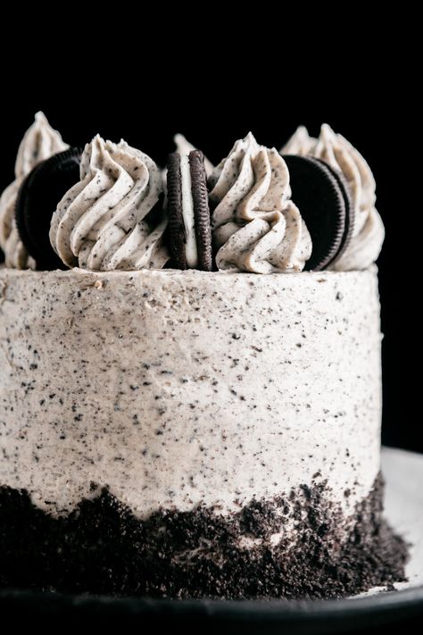 An Oreo crust, Oreo infused vanilla cake, chocolate ganache, and Oreo buttercream make up this Oreo Crust Cookies and Cream Cake. Oreo Flavored Cake, Mini Celebration Cakes, Fancy Oreo Cake, Forero Rocher Cake, Cookies And Cream Cake Decoration, Oreo Birthday Cake Ideas, Vanilla Oreo Cake Recipe, Cookie And Cream Cake, Oreo Cookie Cake Recipe