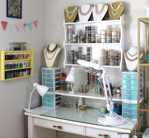 Small Craft Rooms, Diy Organizer, Workspace Desk, Sewing Cabinet, Ikea Shelves, Studio Organization, Bead Storage, Office Crafts, Craft Room Storage