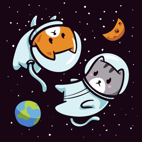 Space Cat Illustration, Cute Space Illustration, Space Cat Drawing, Space Cat Art, Astronaut Animals, Boy Childhood, Animal Astronaut, Xare, Cats In Space