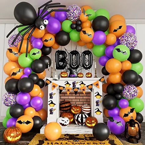 Halloween Balloon Arches, Balloon Spiders Halloween, Halloween Ballon Arc, Halloween Grab And Go Balloon Garland, Halloween Balloon Circle Arch, Purple Halloween Balloon Garland, Spider Balloon, Spooky One Balloon Backdrop, Balloon Spider