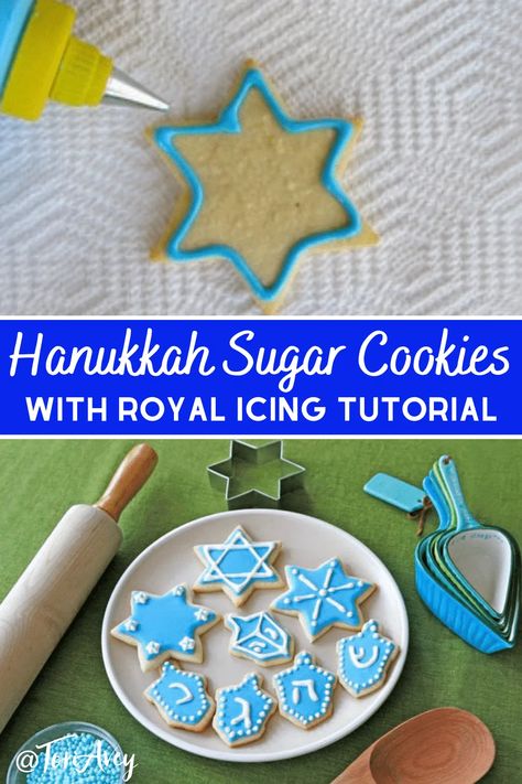 Hannukah Cookies, Icing Cookies Tutorial, Hanukkah Cookies, Hanukkah Desserts, Hannukah Recipes, Decorate Sugar Cookies, Flood Icing, Sugar Cookies With Royal Icing, Holiday Sugar Cookies