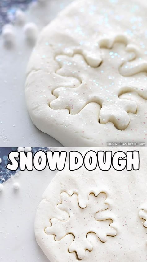 Snow Dough - make this soft snow dough recipe! Such a fun dough to make with kids! Snow Dough Recipe, Paper Bows Diy, Snow Dough, Cinnamon Sticks Christmas, Kids Christmas Decor, Baby Art Crafts, Christmas Decor Ideas Outdoor Yard, Fancy Napkin Folding, Homemade Potpourri