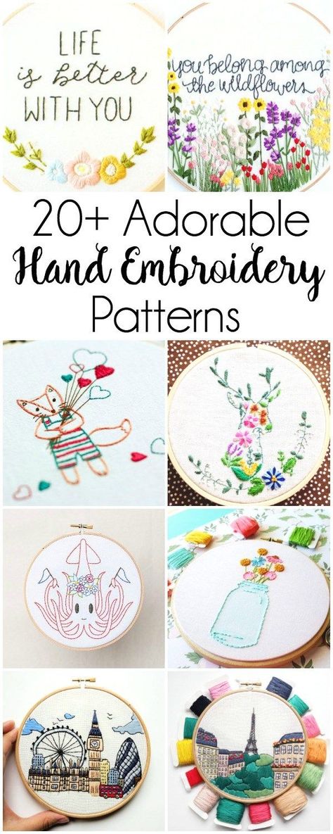 20+ Adorable Hand Embroidery Patterns: If you love hand embroidery then you won't want to miss this collection of adorable patterns. Click through for the full list of patterns.| www.sewwhatalicia.com Love Hand, Embroidery Patterns Vintage, Pola Sulam, Embroidery Patterns Free, Crewel Embroidery, Hand Embroidery Stitches, Embroidery For Beginners, Vintage Embroidery, Hand Embroidery Patterns