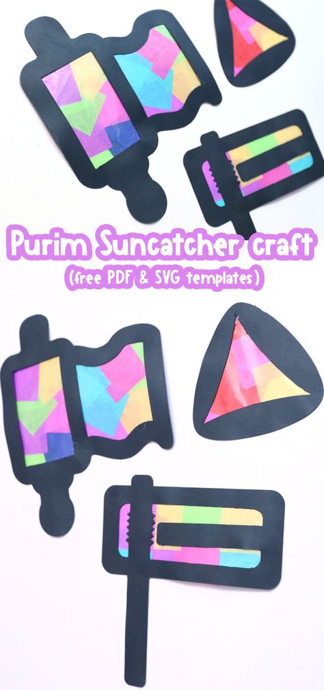 Purim Suncatchers - A Toddler & Up Craft! Purim Coloring Pages, Purim Crafts Preschool, Purim Crafts, Nanny Ideas, Up Craft, Jewish Crafts, Suncatcher Craft, Craft Area, Faux Stained Glass