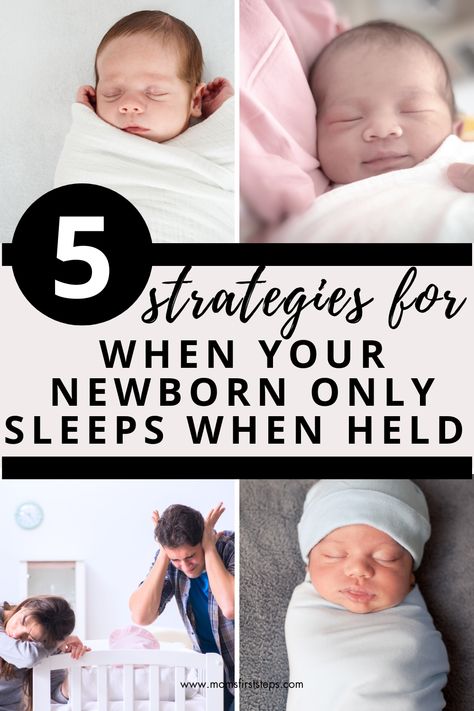 This article provides practical tips for exhausted parents of a newborn whose baby only sleeps when held. If your baby won't sleep in their crib or bassinet, there are 5 strategies to help your baby (gently, without crying) learn to sleep in their own space. This article was written by a mom of 4 great sleepers and a pediatric sleep consultant, so you can trust the expert newborn sleep tips. Sweet dreams to you and your newborn baby! Newborn Sleeping, Newborn Sleep Tips, Safe Cosleeping Newborn, Baby Sleep Through The Night, Newborn Safe Sleep, How To Get Newborn To Sleep In Bassinet, Get Newborn To Sleep At Night, When To Start Sleep Training Baby, Good Night Baby