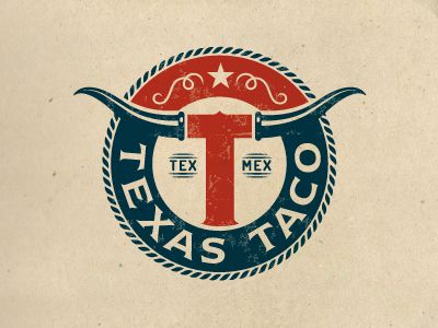 Texas Taco  by Jerron Ames Taco Logo, Texas Logo, Inspiration Logo Design, Logo Design Collection, Beautiful Logos Design, Crest Logo, Restaurant Logo Design, Retro Logos, Beautiful Logos