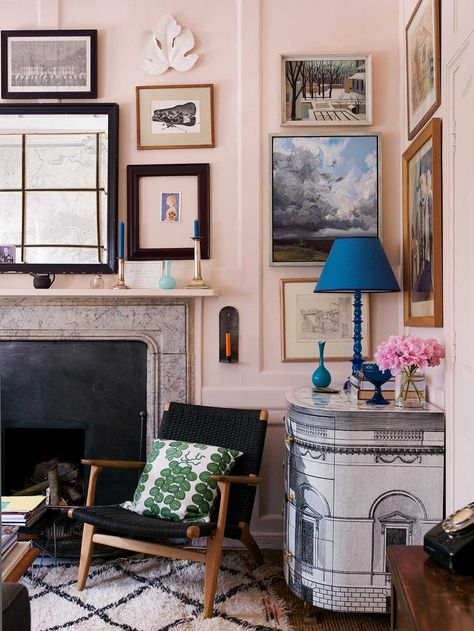 Designer I Love: Ben Pentreath Pastel Paint Colors, Pink Ground, Gallery Wall Inspiration, Pink Living Room, Attic Renovation, Attic Remodel, Farrow And Ball, Attic Rooms, Pink Room