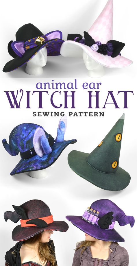 New Shop Pattern! Animal Ear Witch Hat | Choly Knight Choly Knight, Dragon Ears, Unicorn Dragon, Obličejové Masky, Cat Dragon, Ears Hat, Hat Sewing, Cat Unicorn, Hat Patterns To Sew