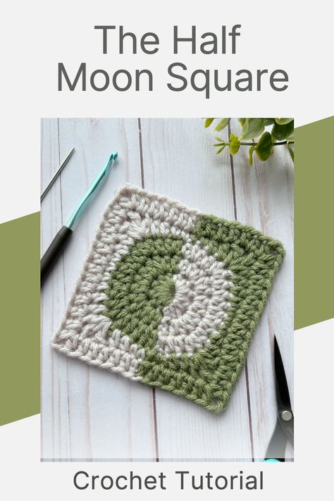 Learn how to make the Half Moon Crocheted Square Half Moon Granny Square, Moon Crochet Granny Square, Crochet Color Work, Moon Granny Square, Square Crochet Tutorial, Crochet Granny Square Tutorial, Granny Square Tutorial, Quick Crochet Projects, Patchwork Blanket