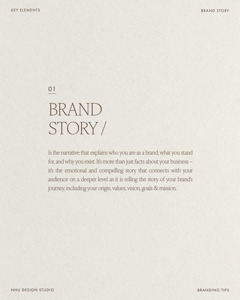 6 key elements of a brand identity ✨ - Brand story - Brand personality - Brand name - Services or products - Verbal identity - Visual identity Each of these elements should work together to create a cohesive and recognizable brand identity that effectively communicates your brand’s values and connects with your audience. If you're establishing a new business or if you're ready to level up your business, head to our bio to fill out the inquiry form ✨ . . . #branding #whybranding #modernbra... Branding Words, Brand Graphic Elements, Award Branding, Brand Story Design, Brand Logo Ideas, Personal Brand Identity, Brand Name Ideas, Personal Branding Inspiration, Story Brand