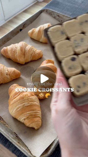 Lauren Holden on Instagram: "trying out the viral cookie croissants and OMG🥐🍪🫶🏼

you absolutely NEED TO MAKE THESE! All you do is grab some store bought croissants & cookie dough (or make your own!), add a bit to the middle & the top, I baked them for about 12-15 mins & they were absolutely perfect served warm! You can also dust on some powdered sugar but I totally forgot this part! 

Have you tried these?! What viral recipe should I try next!?

#viralrecipes #reelrecipes #croisants #cookiedough #easydessert#pregnancycravings #pregnancy #thirdtrimester #easyrecipes #sweettreat" Cookie Croissants, Store Bought Desserts, What Should I Bake, Yummy Desserts, Yummy Sweets, Have You Tried, Powdered Sugar, Easy Desserts, You Tried