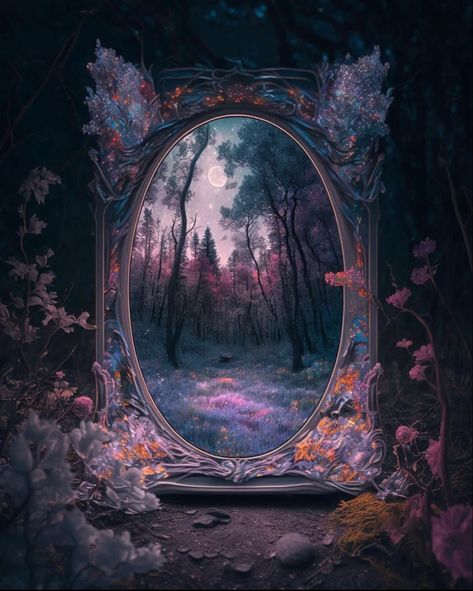 Portal Mirror, Wall Workout, Magic Aesthetic, Magic Mirror, Decoupage Vintage, Art Fantasy, Mirror Art, Glass Sculpture, Dark Academia