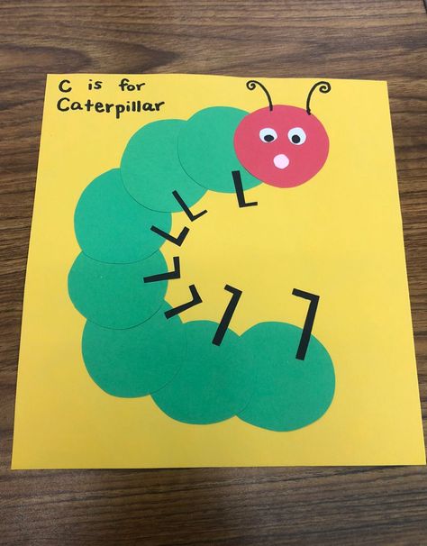 Crafts For Letter C Preschool, C Projects For Preschool, Letter C Caterpillar Craft Preschool, C Letter Activities, Hungry Catipillar Crafts, C For Caterpillar Craft, Preschool B Crafts, C Letter Craft, Letter C Activities For Preschool Crafts