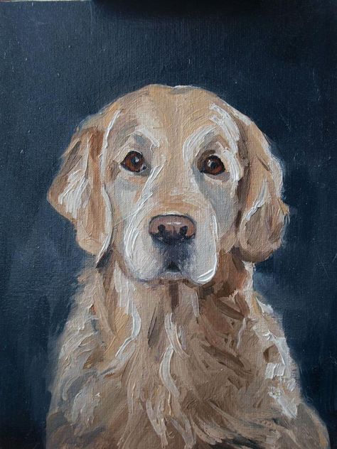 Oil Painting Of Dog, Realistic Dog Painting, Golden Retriever Puppy Painting, Painting Of Golden Retriever, Golden Retriever Oil Painting, Pet Oil Paintings, Gouache Dog Painting, Painting Ideas On Canvas Dog, Canvas Painting Ideas Animals