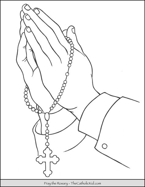 Rosary Hands Praying Coloring Page - TheCatholicKid.com Pray Hands Drawing, Rosario Drawing, Giving Hands Drawing, Praying Hands With Rosary Drawing, Praying Drawing Pose, Praying Hands Tattoo Stencil, Hands For Drawing, Prayer Hands Drawing, Prayer Drawing