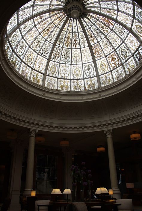 stained glass dome in a hotel lobby Cupola Interior, Steampunk Airship, Birthday Photography, Beautiful Hotels, Hotels Design, London City, Amazing Architecture, 50th Birthday, Hotels And Resorts