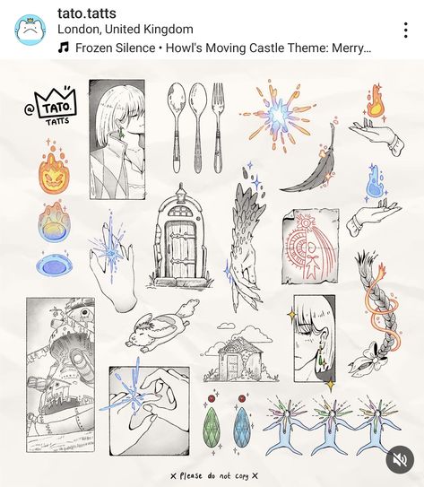 Howls Moving Castle The Castle, Bag End Tattoo, Howls Moving Castle Heen Tattoo, Kiki's Delivery Service Tattoos, Howls Moving Castle Tattoo A Hearts A Heavy Burden, Howls Movie Castle Tattoo, Howl Tattoo Castle, Howl Star Tattoo, Studio Ghibli Howls Moving Castle Tattoo