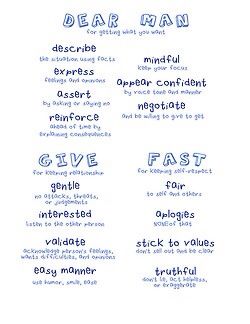 DBT - dear man skills interpersonal effectiveness Dbt Activities, Dear Man, Dbt Therapy, Interpersonal Effectiveness, Dbt Skills, Dialectical Behavior Therapy, Mental Health Counseling, Therapeutic Activities, Counseling Activities