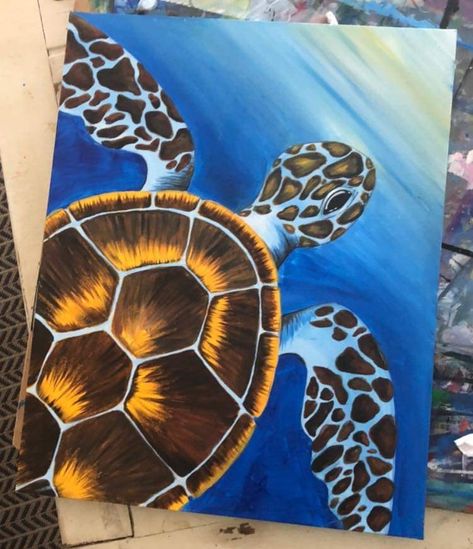 Turtle Painting Ideas On Canvas, Ocean Turtle Drawing, Turtle In Water Painting, Turtle Shell Painting, Trippy Turtle Painting, Ocean Life Painting Easy, How To Paint Sea Turtles, Tortoise Painting Acrylic, Painting Turtles On Canvas