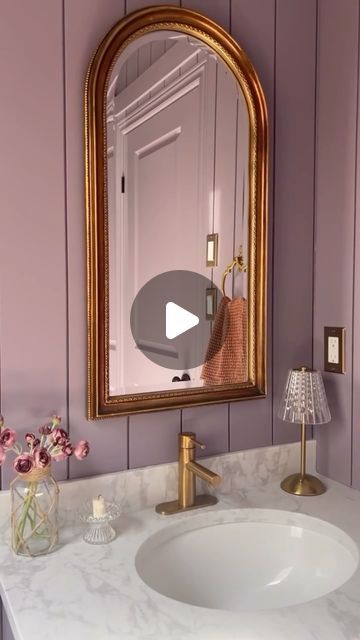 Christine Kissick Home | slow interiors on Instagram: "It’s been so fun adding beautiful colours throughout our home! Miles’s room is next! Can’t wait to show you the blue we went with 🥰 Powder room - hazy lilac @benjaminmoore  Primary bathroom - Intrigue @benjaminmoore" Hazy Lilac, Lilac Bathroom, Lilac Walls, Primary Bathroom, Beautiful Colours, Powder Room, Future House, Our Home, House Ideas