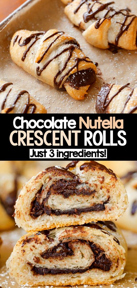 Quick Easy Dessert - Nutella Crescent Rolls Pillsbury Nutella Recipes, Chocolate Crescent Roll, Easy Desserts Nutella, Crescent Roll Recipes Chocolate, Crescent Roll Pastry Recipes, Healthy Recipes With Crescent Rolls, Dinner Made With Crescent Rolls, What To Make With Crossiants, Easy Nutella Breakfast Ideas