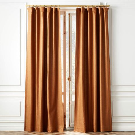 Velvet Copper Curtain Panel 48"x108" + Reviews | CB2 Copper Curtains, Silver Grey Curtains, Modern Living Room Paint, Grey Linen Curtains, Taupe Curtains, Panel Drapes, Drapery Hooks, Natural Curtains, Black Curtain Rods