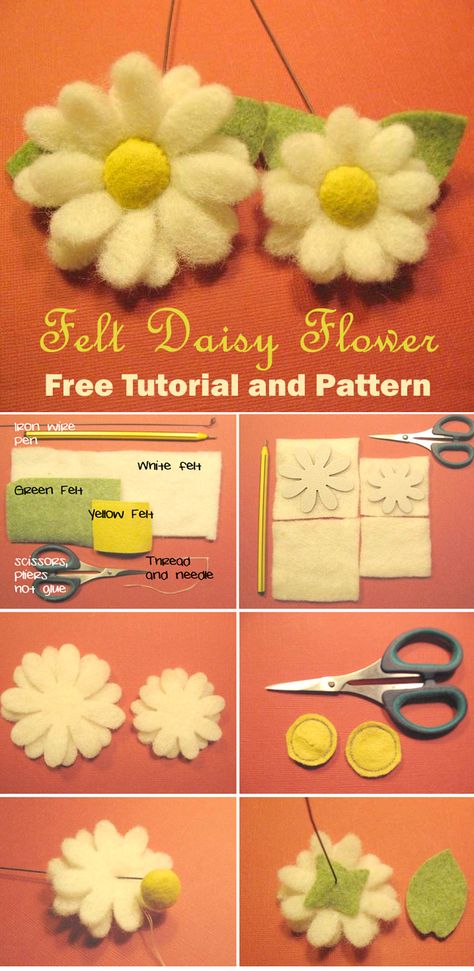 How to make Felt Flowers - Daisy Sewn Flowers Patterns, Diy Fabric Daisy Flowers, Flat Felt Flowers, Hand Sewn Flowers, Free Daisy Printables, Making Felt Flowers, Felt Daisy Pattern, Easy Felt Crafts No Sew, Flower Felt Pattern