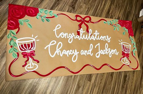 Such a simple and elegant banner design!! I love! ❤️🥂🫶🏼 #banner #banners #bannerdesign #brownpaperbanner #painting #shopsmall #smallbusiness #roses #red #drinks Painted Banners, Camp Gifts, Elegant Banners, Love Banner, Red Drinks, Banner Ideas, Painted Roses, Roses Red, Diy Banner