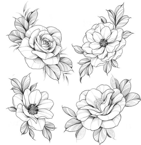 Flower Outline Tattoo, Dragon Tattoo Outline, Baroque Tattoo, Black Flowers Tattoo, Rose Tattoo Stencil, Rose Line Art, Rose Drawing Tattoo, Floral Thigh Tattoos, Animal Tattoo Ideas