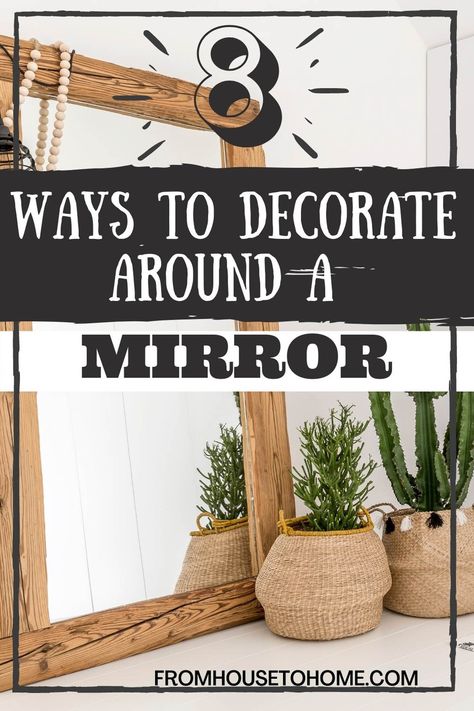 How To Decorate My Mirror, Mirror Wall Decor With Pictures, Hanging Mirrors On The Wall Ideas, Wall With Mirror Decor Ideas, How To Decorate A Plain Mirror, How To Decorate Around A Mirror, Picture And Mirror Wall Ideas, Mirror With Pictures Around It, Decor Around Mirror