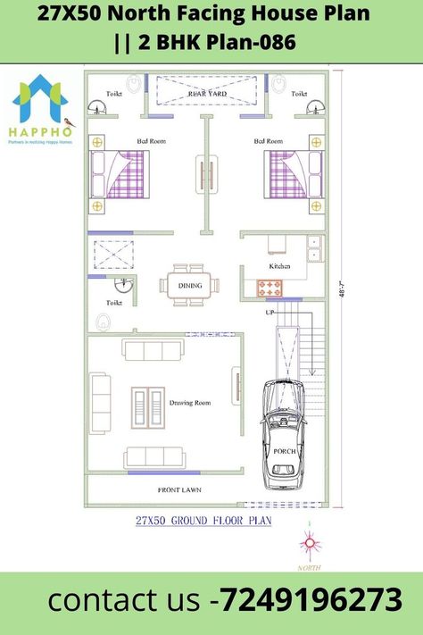 27x50 House Plan, North Facing House Plan, North Facing House, House Plan Design, 3 Storey House Design, Farm Shed, 3d Floor Plans, Indian House Plans, 2 Storey House Design