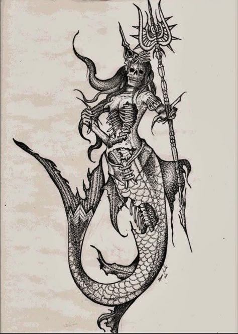 Dark Mermaid Tattoo, Vintage Mermaid Tattoo, Taco Tattoos, Mermaid Skull, Siren Tattoo, Tato Tradisional, Mermaid Tattoo Designs, Pirate Tattoo, Mermaid Artwork