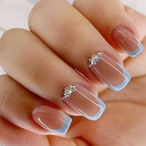 Temu | Explore the Latest Clothing, Beauty, Home, Jewelry & More Nail Art Bleu, Nail Tip Designs, Baby Blue Nails, Short Fake Nails, Trendy Nail Art Designs, Blue Nail Art, Coffin Press On Nails, Blue Nail Designs, Trendy Nail